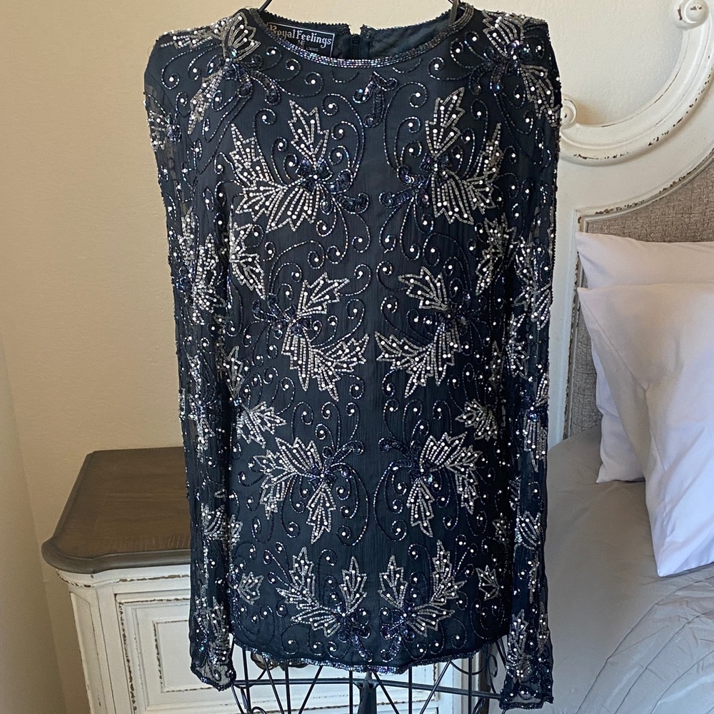 Vintage Silk Black Beaded & Sequined Top